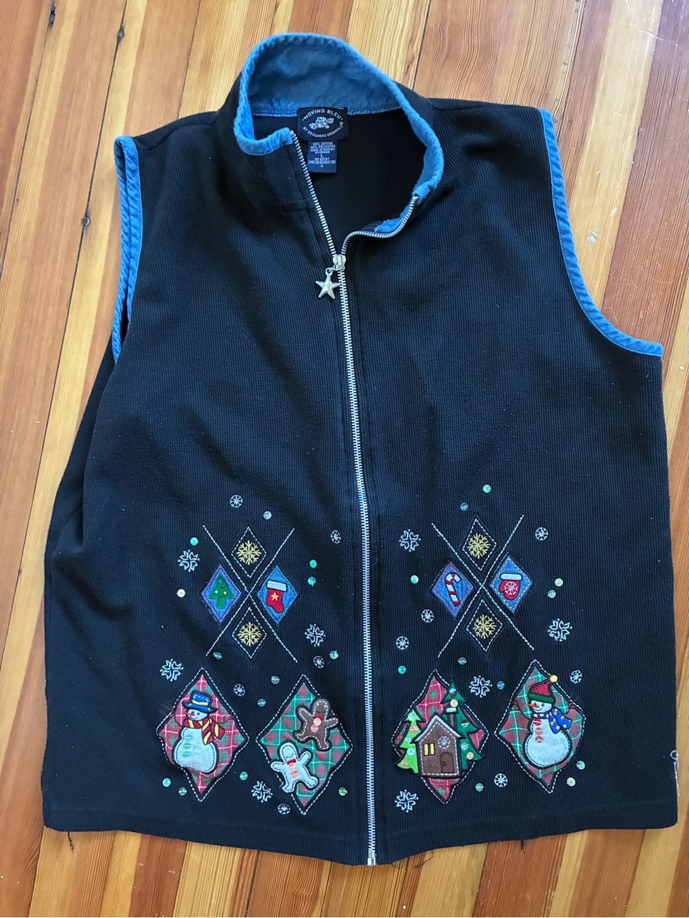 VTG Ugly Christmas Sweater Black Holiday Embroidered Women’s Vest - Moving Bleu